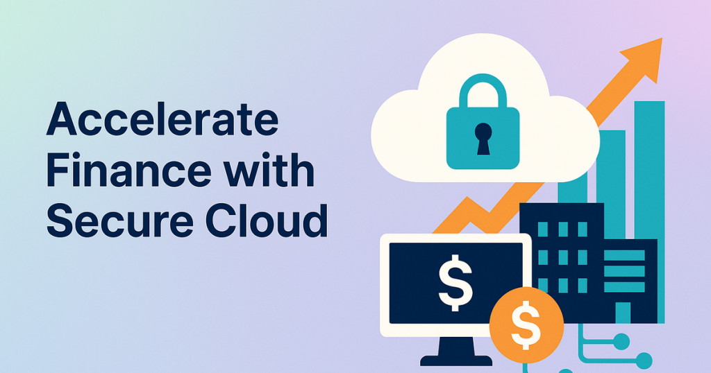 Cloud platforms advancing finance with secure, scalable solutions in a modern enterprise setting, pastel gradient, clean layout