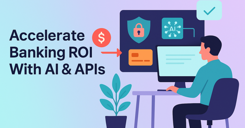 Flat vector of AI-driven banking software optimizing real-time payments and cybersecurity in a digital workspace with pastel gradient background